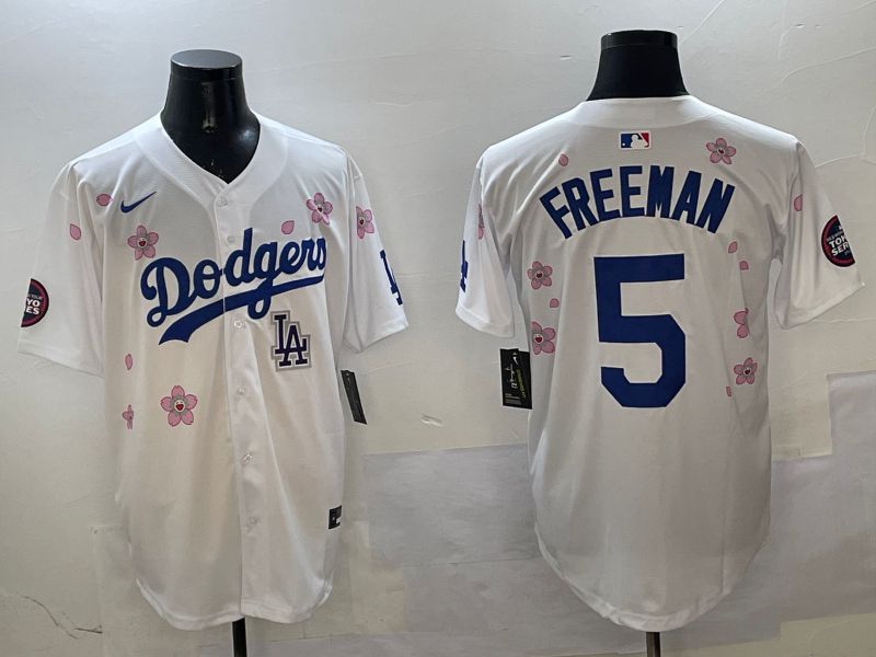 Men Los Angeles Dodgers 5 Freeman White Sakura Edition 2025 Nike MLB Jersey style 9